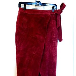 Red Suede Wrap Skirt Midi